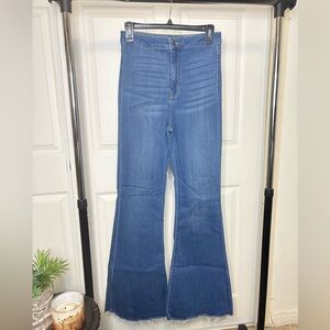 Fashion Nova Stretch High Rise Flare Jeans - Medium Blue Wash